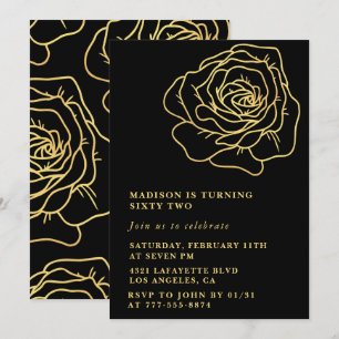 Black Gold 62. Geburtstagseinladungen Floral Einladung