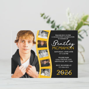 Black & Gold 6 Foto Filmstrip Abschluss Collage Einladung