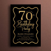 Black Gold 70th Birthday Wavy Border Einladung