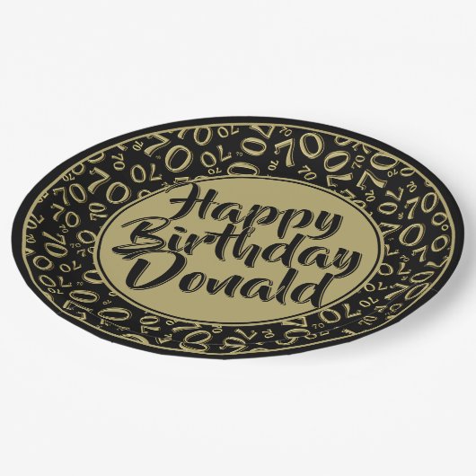 Black/Gold 70th Random Number Pattern Pappteller (Schrägansicht)