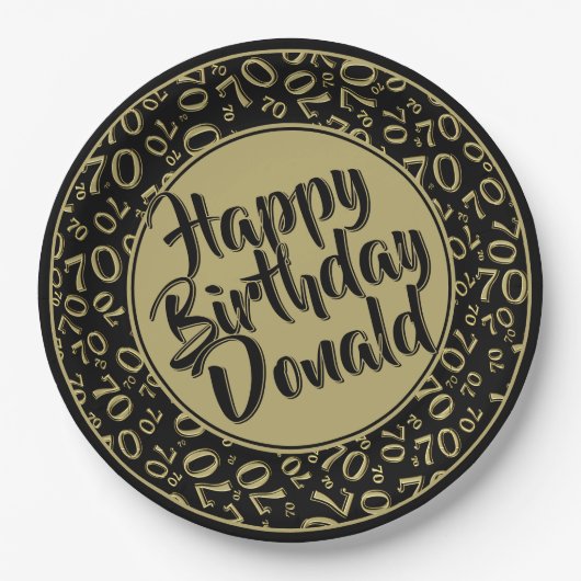 Black/Gold 70th Random Number Pattern Pappteller (Vorderseite)