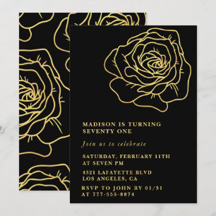 Black Gold 71. Geburtstag Einladungen Floral