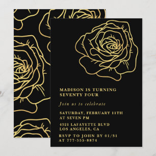 Black Gold 74. Geburtstag Einladungen Floral