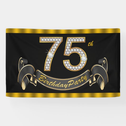 Black Gold 75. Geburtstagsparty Banner (Horizontal)