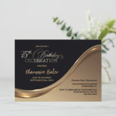 Black Gold 75. Geburtstagsparty Einladung (Stehend Vorderseite)