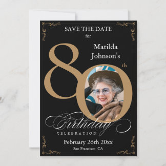 Black Gold 80. Geburtstag Save the Date Custom Einladung