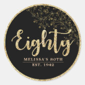 Black & Gold 80. Geburtstagsparty Gunst Sticker (Vorderseite)