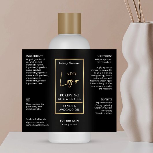 Black & Gold 8 OZ Kosmetische Flasche Wasserdichte Schaumweinetikett