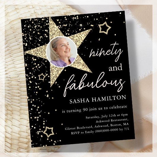 Black & Gold 90. Geburtstag Einladung