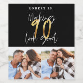 Black gold 90. Geburtstag Multi-Foto-Party Weinetikett (Einzelnes Label)