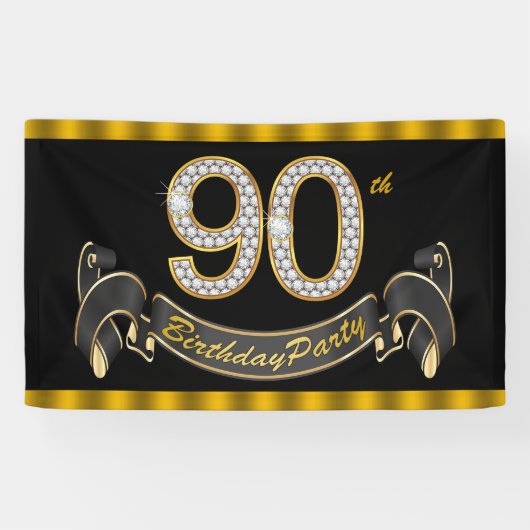Black Gold 90. Geburtstagsparty Banner (Horizontal)