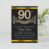 Black Gold 90. Geburtstagsparty Einladung (Stehend Vorderseite)