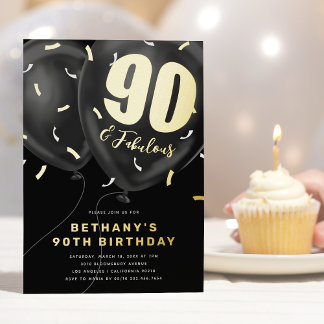 Black Gold 90. Geburtstagsparty Folieneinladung