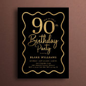 Black Gold 90th Birthday Wavy Border Einladung