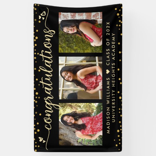 Black Gold Abschluss 3 Foto Moderne Skriptherzen Banner (Vertikal)