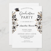 Black & Gold Abschluss - Einladung (Vorne/Hinten)