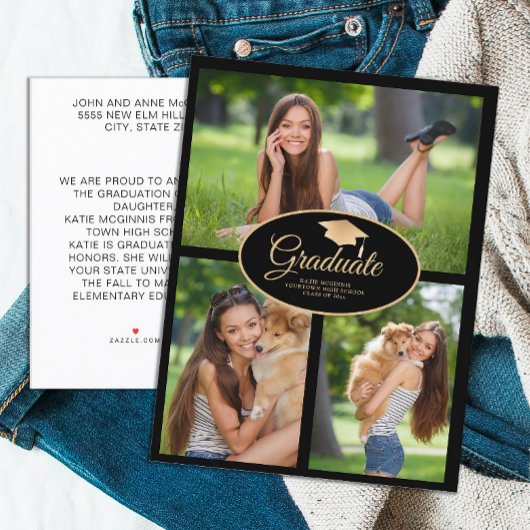 Black Gold Abschluss Foto Class 2024 Ankündigungspostkarte