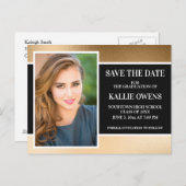 Black Gold Abschluss Save the Date Ankündigungspostkarte (Vorne/Hinten)