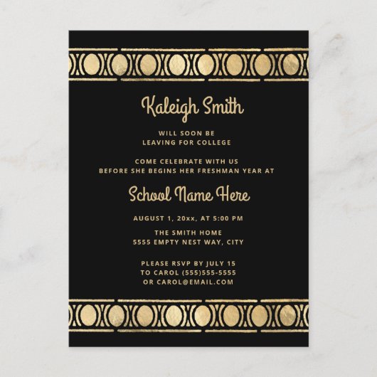 Black Gold Abschluss Trunk Party Einladungspostkarte (Vorderseite)