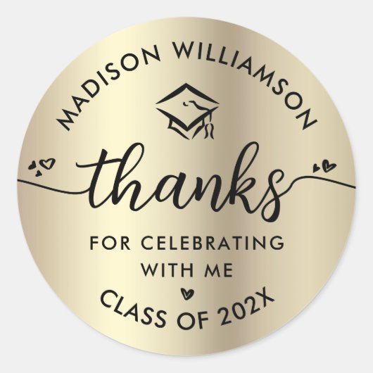 Black Gold Abschluss Vielen Dank für die moderne S Runder Aufkleber (Vorderseite)