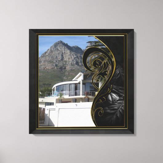 Black Gold Abstrakt Filigree Leinwanddruck (Vorderseite)