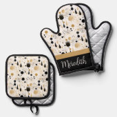 Black Gold Abstrakt Individuelle Name-Geschenk Ofenhandschuh & Topflappen-Set (Vorderseite/Rückseite)