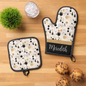 Black Gold Abstrakt Individuelle Name-Geschenk Ofenhandschuh & Topflappen-Set (Oben Unten)