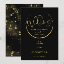 Black & Gold Abstrakt New Moon Sparkle Hochzeit Einladung