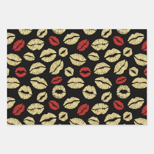 Black Gold Abstrakt Red Lips Brautparty Geschenkpapier Set (Vorderseite 2)