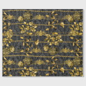 Black Gold Acanthus Leaf Chains Floral Gold Black Geschenkpapier (Flach)