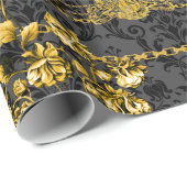 Black Gold Acanthus Leaf Chains Floral Gold Black Geschenkpapier (Rolleneckpunkt)