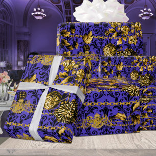 Black Gold Acanthus Leaf Chains Floral Gold Lila Geschenkpapier