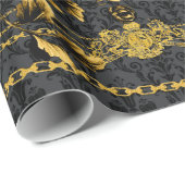 Black & Gold Acanthus Leaf Gold Ketten Luxury Posh Geschenkpapier (Rolleneckpunkt)
