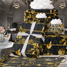 Black & Gold Acanthus Leaf Gold Ketten Luxury Posh Geschenkpapier Set