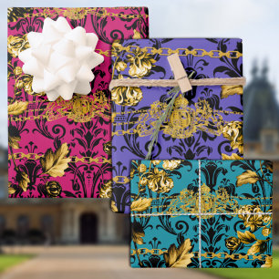 Black & Gold Acanthus Leaf Gold Ketten Luxury Posh Geschenkpapier Set
