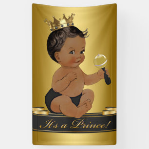 Black Gold African American Prince Boy Baby Dusche Banner