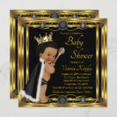 Black Gold Afro Prince Jewel Baby Dusche Einladung (Vorne/Hinten)