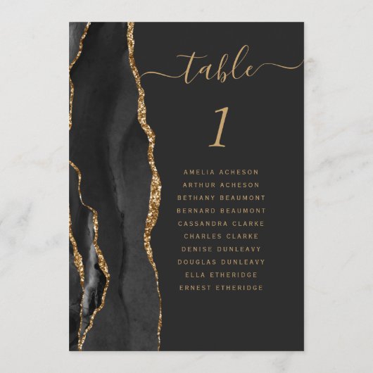 Black Gold Agate 12x18 Dark Wedding Tischnummer (Rückseite)