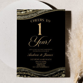 Black Gold Agate 1. Hochzeitstag Party Einladung