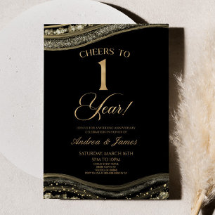Black Gold Agate 1. Hochzeitstag Party Einladung