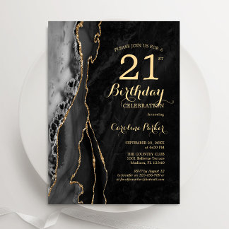 Black Gold Agate 21. Geburtstag Einladung