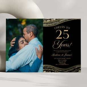 Black Gold Agate 25-jähriges Party zum Hochzeitsta Einladung