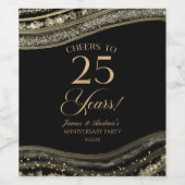 Black Gold Agate 25th Wedding Anniversary Party Weinetikett (Einzelnes Label)