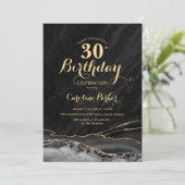 Black Gold Agate 30. Geburtstag Einladung (Stehend Vorderseite)