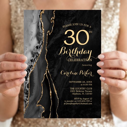 Black Gold Agate 30. Geburtstag Einladung