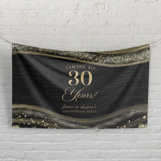 Black Gold Agate 30th Wedding Anniversary Party Banner