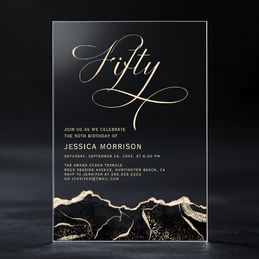 Black Gold Agate 50. Geburtstagsparty Acryleinladungen