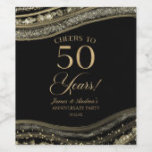 Black Gold Agate 50th Wedding Anniversary Party Weinetikett (Einzelnes Label)