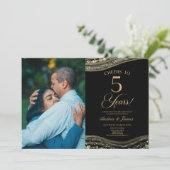 Black Gold Agate 5. Hochzeitstag Party Einladung (Stehend Vorderseite)