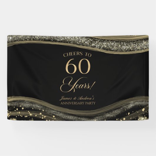 Black Gold Agate 60th Wedding Anniversary Party Banner (Horizontal)